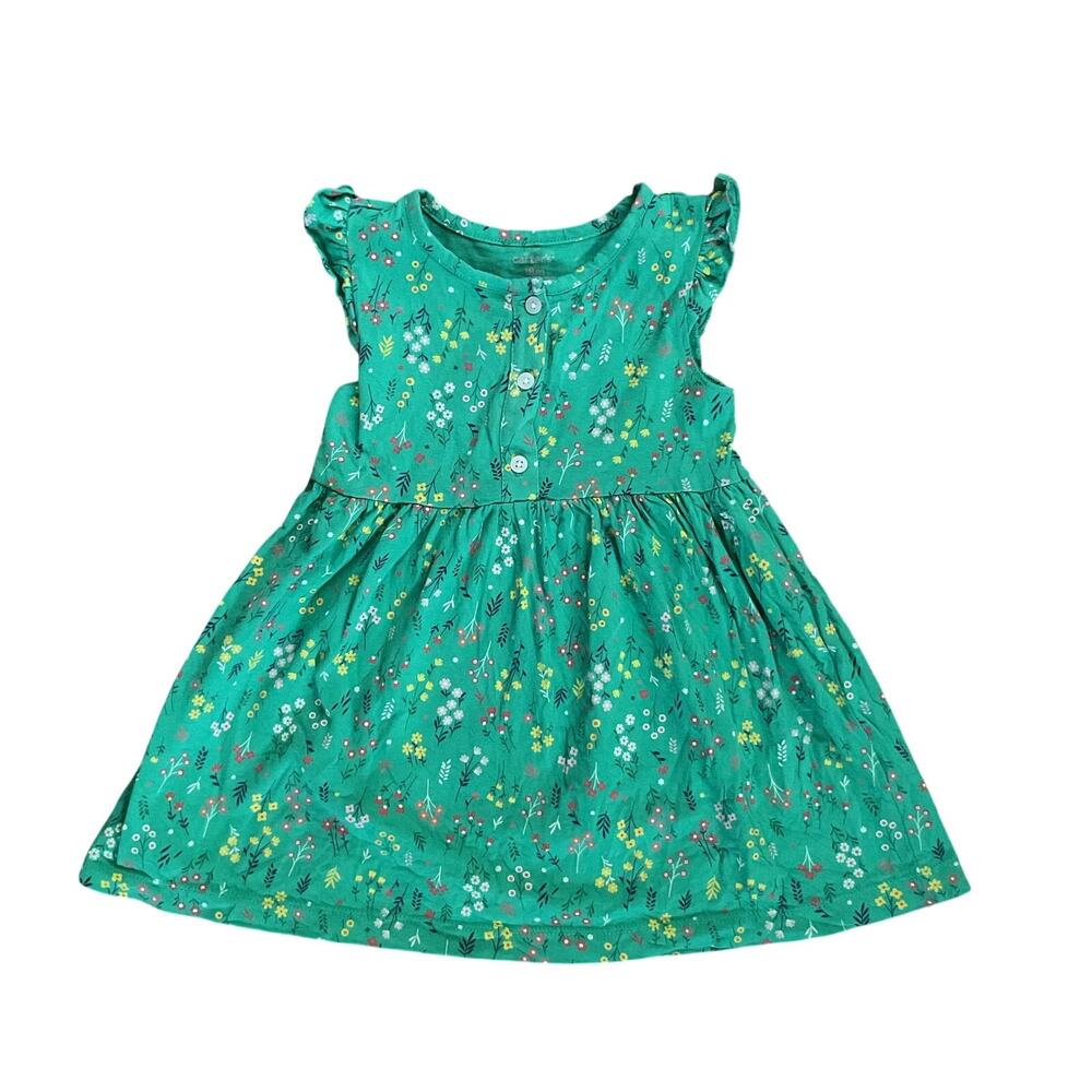 Carter’s Green Floral Baby Dress 18M Toddler Girls Spring Cotton Dress
